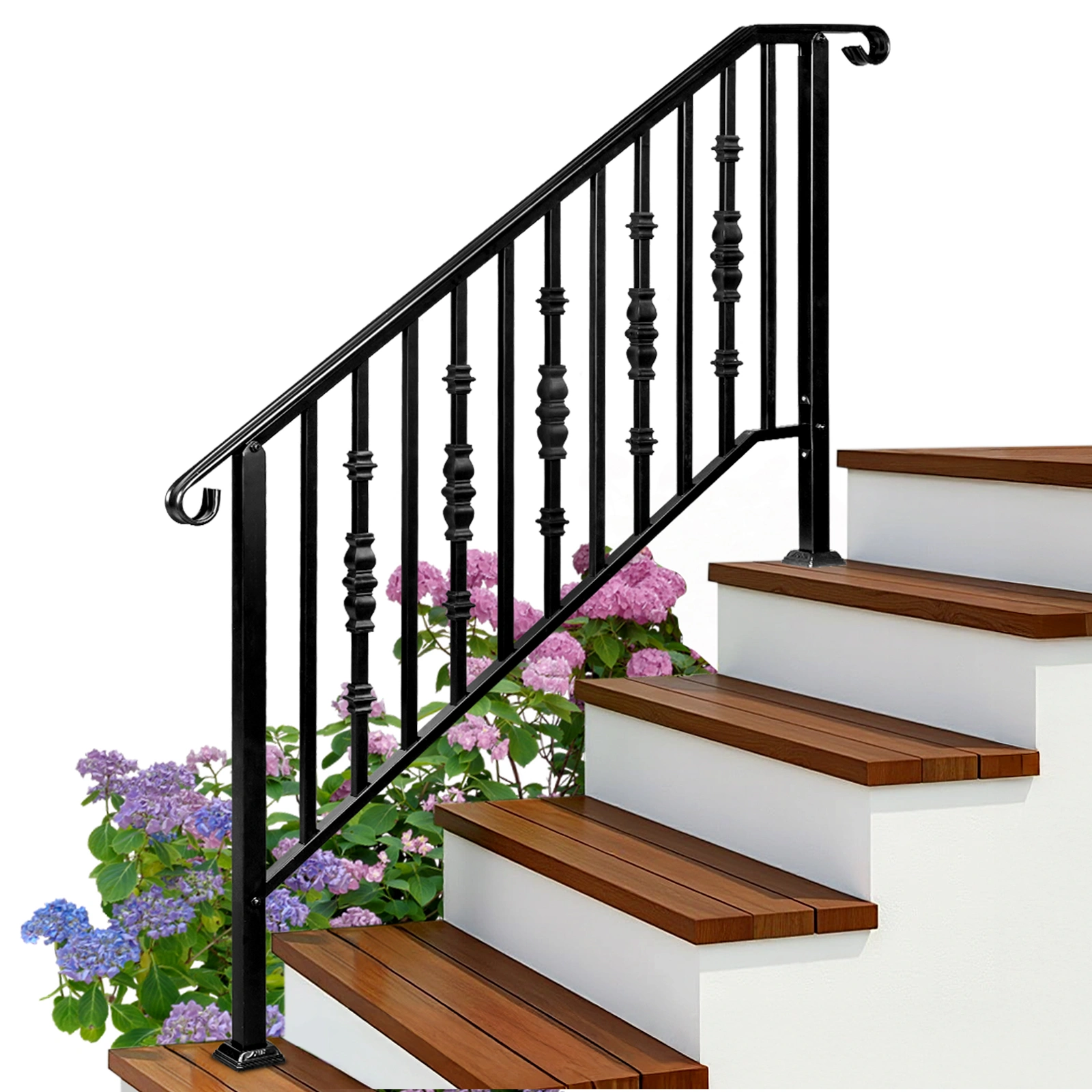 Matte Black Outdoor 4 Level Iron Handrail view 7