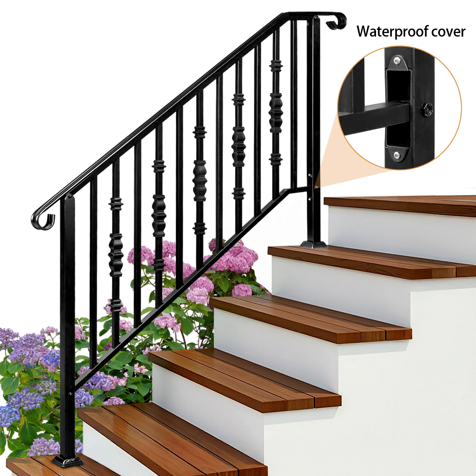 Matte Black Outdoor 4 Level Iron Handrail view 8