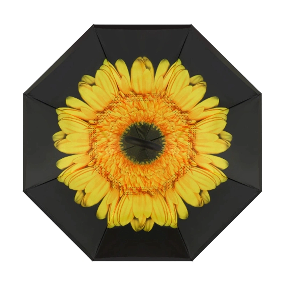 Sunflower Double Layer Inverted Umbrella Windproof UV Protection Reverse Open C Handle Large Self Standing Umbrella view 5