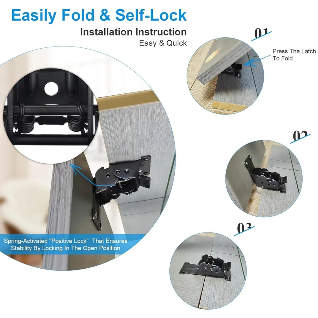 4x 90 Degree Self-Locking Hinges for Folding Table Chair Legs, Heavy Duty Bracket Hardware Replacement Parts view 4