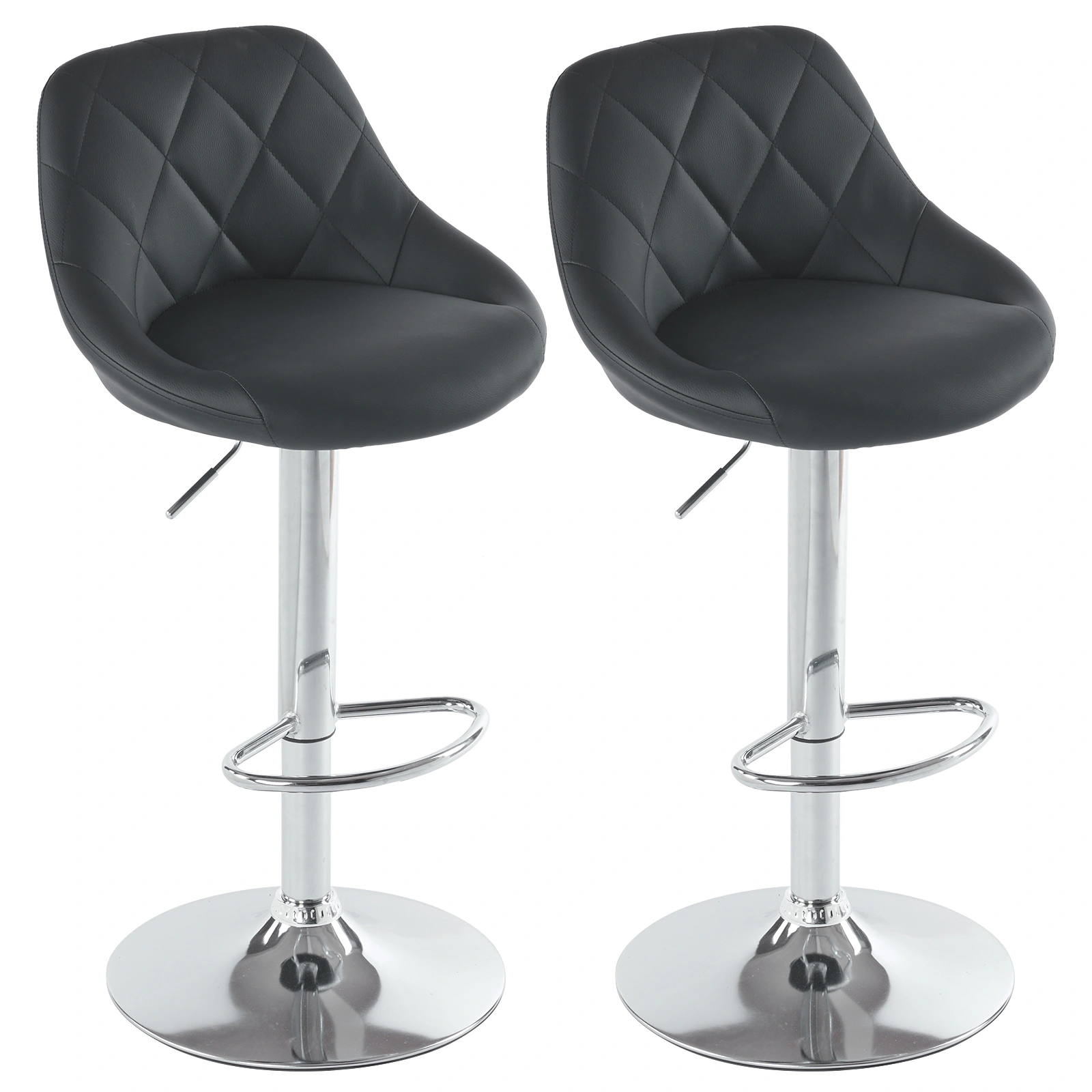 Set of 2 PU Leather Counter Bar Stools, Adjustable Height Swivel Stool with Backrest, Black Upholstered Kitchen Island Stools view 2