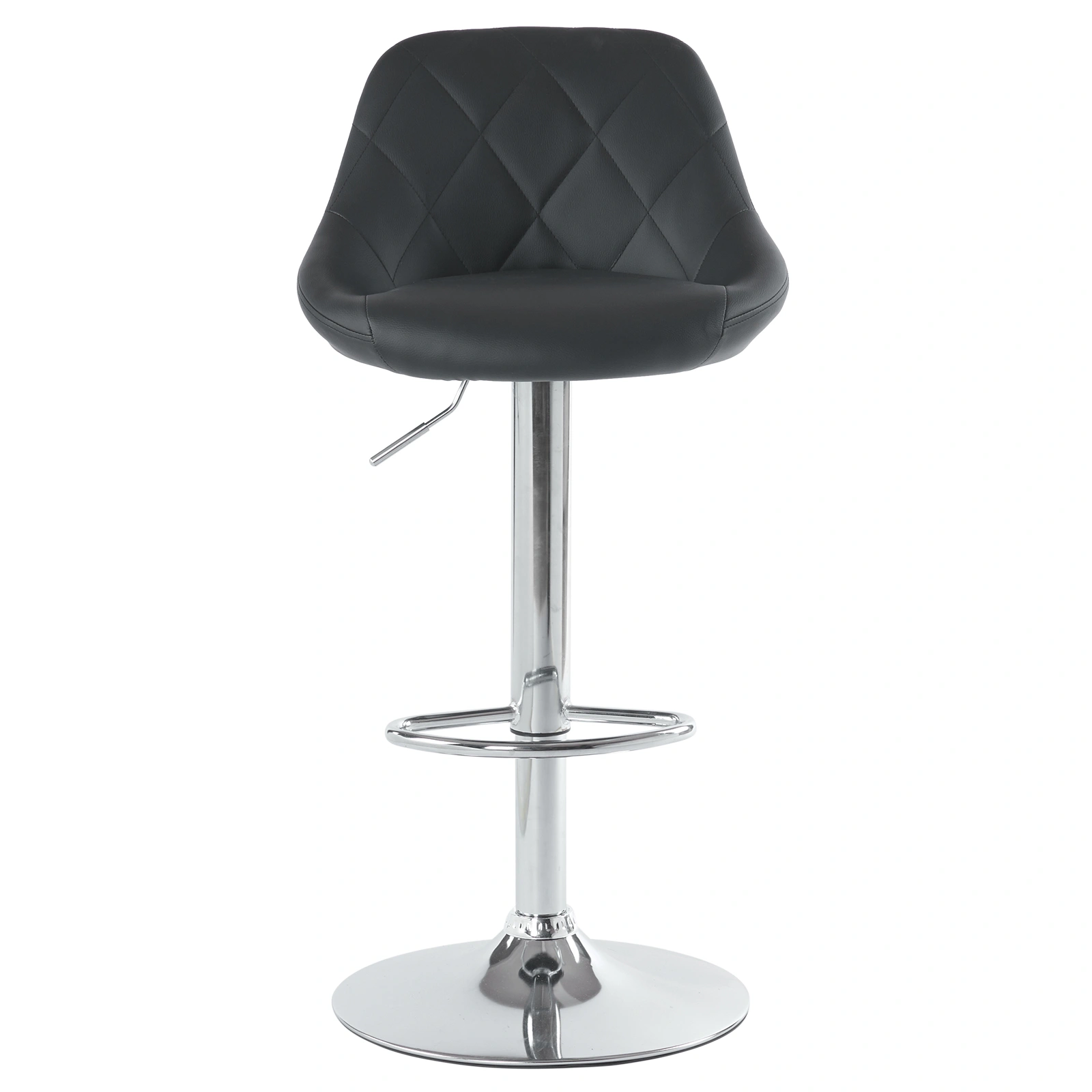 Set of 2 PU Leather Counter Bar Stools, Adjustable Height Swivel Stool with Backrest, Black Upholstered Kitchen Island Stools view 3