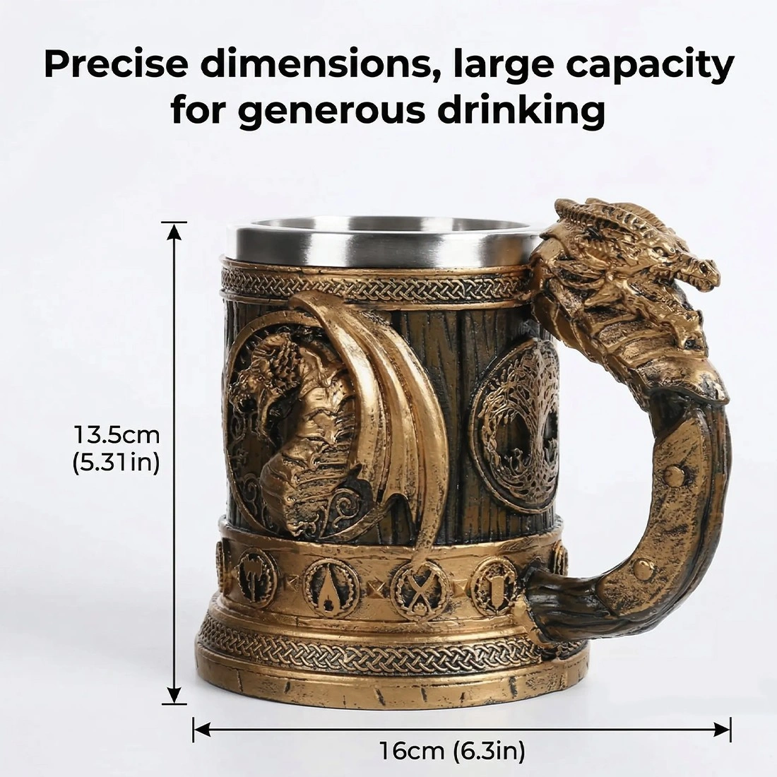 Viking Beer Mug 550ml Stainless Steel Tankard - Nordic Retro Style Ale Coffee Cup & Beer Stein view 4