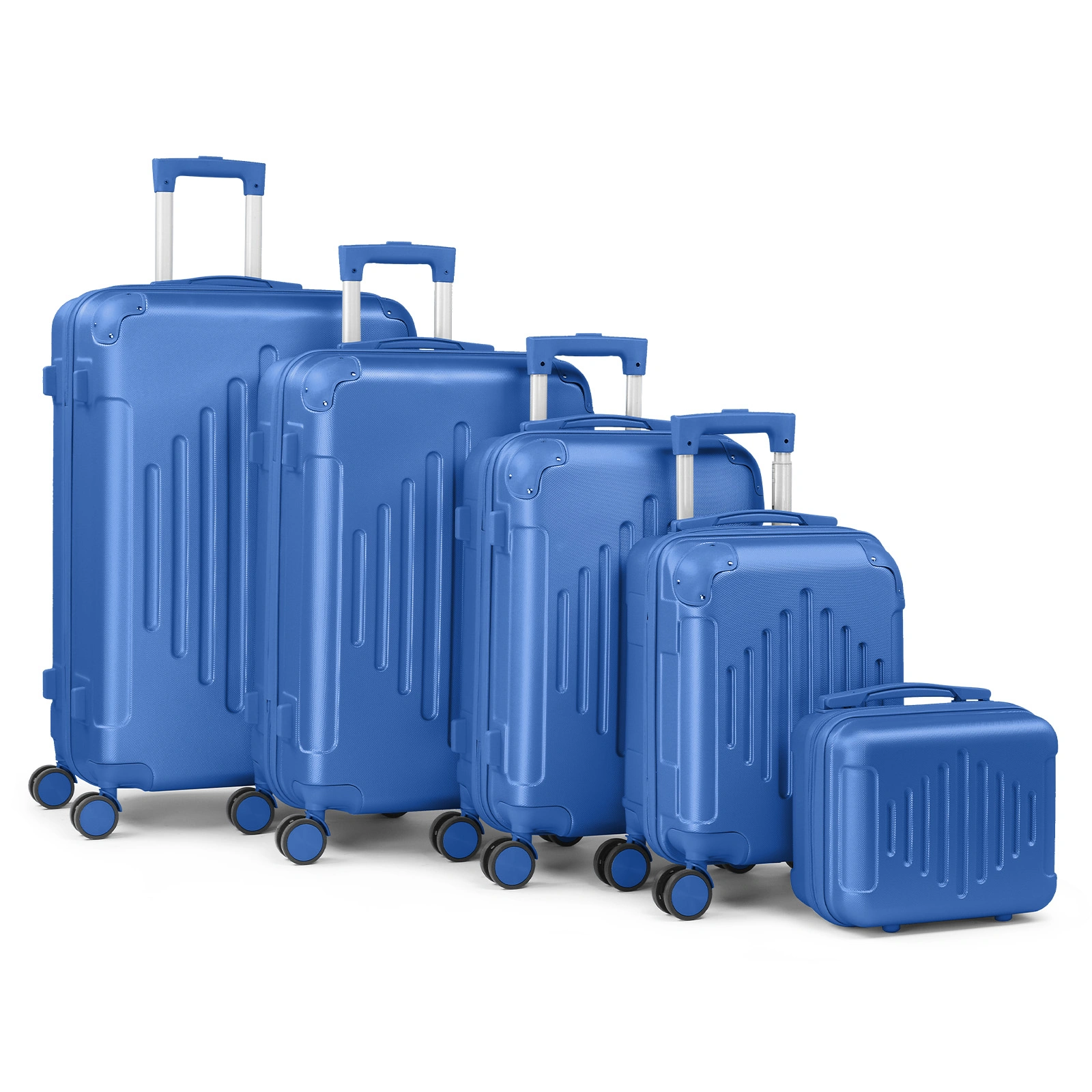 Stylish 5-Piece ABS Luggage Set with Diamond Pattern & Non-TSA Locks - Deep Blue Travel Suitcases