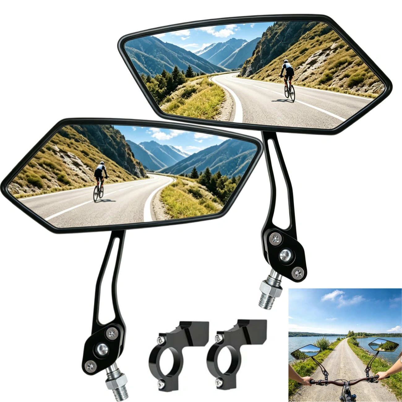 1 Pair Bike Rear View Mirror Rotatable Diamond Handlebar Mirror for MTB Road Cycling Bicycle Glass Lens US Shipping