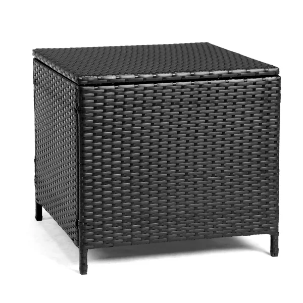 Outdoor PE Wicker Side Table with Storage, Patio Rattan End Table Square Container for Furniture Covers, Toys and Gardening Tools, Black view 4