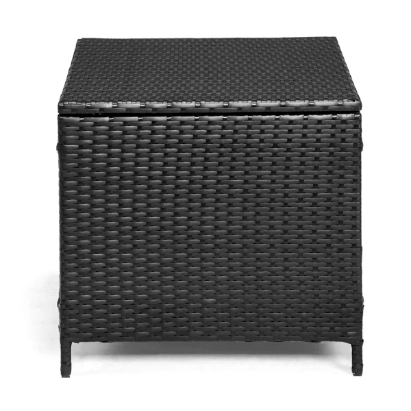 Outdoor PE Wicker Side Table with Storage, Patio Rattan End Table Square Container for Furniture Covers, Toys and Gardening Tools, Black view 6