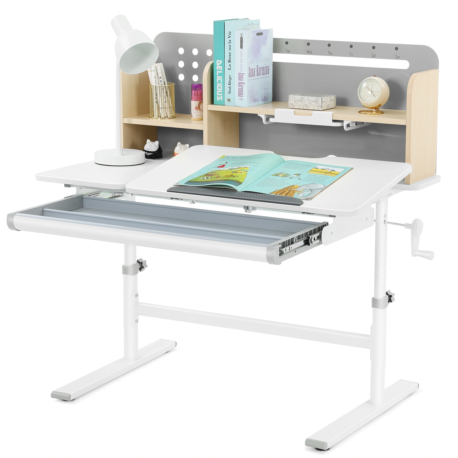 Kids Desk, Modern Study Writing Table with Storage Shelf, Home Office Computer Desk for Adults