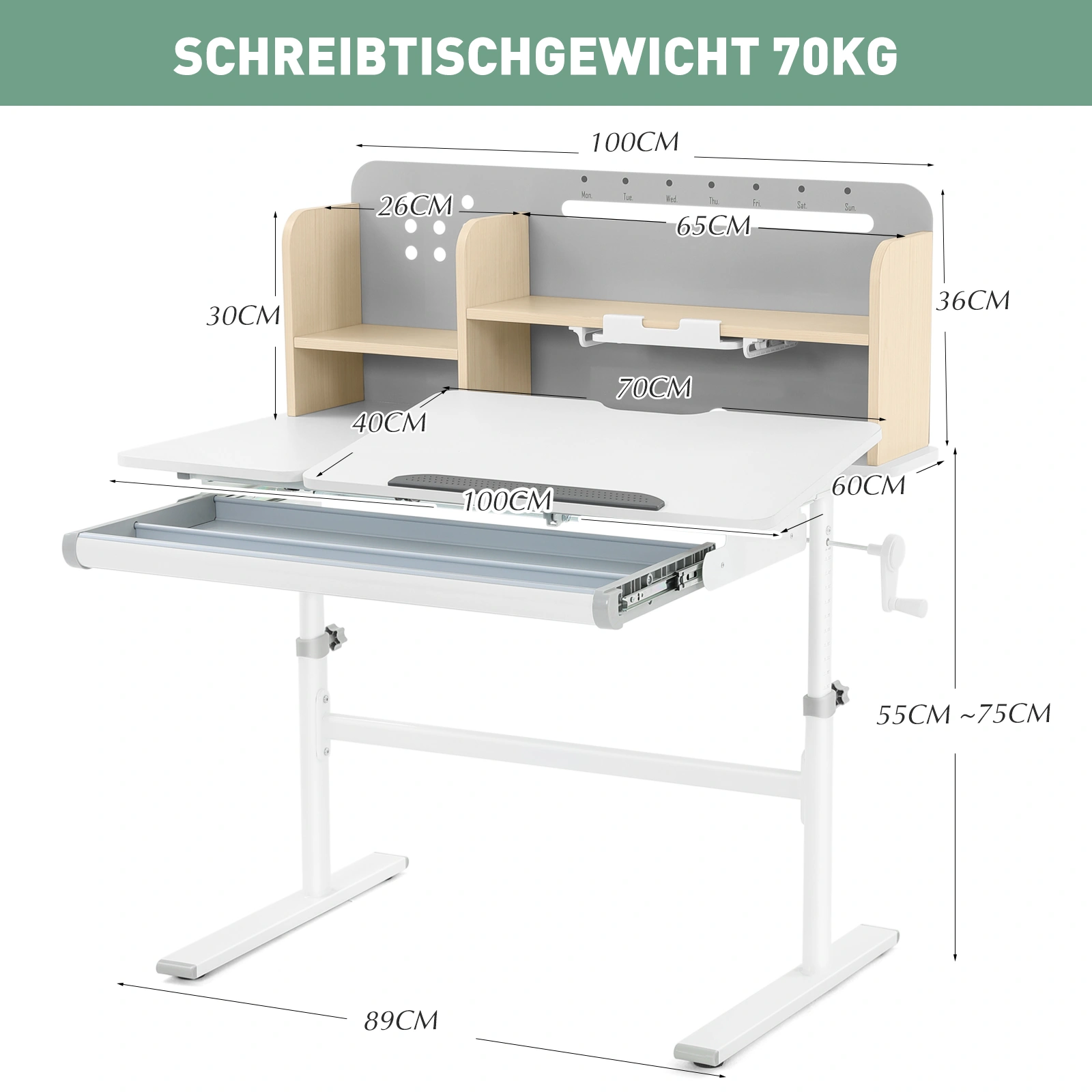 Kids Desk, Modern Study Writing Table with Storage Shelf, Home Office Computer Desk for Adults view 2