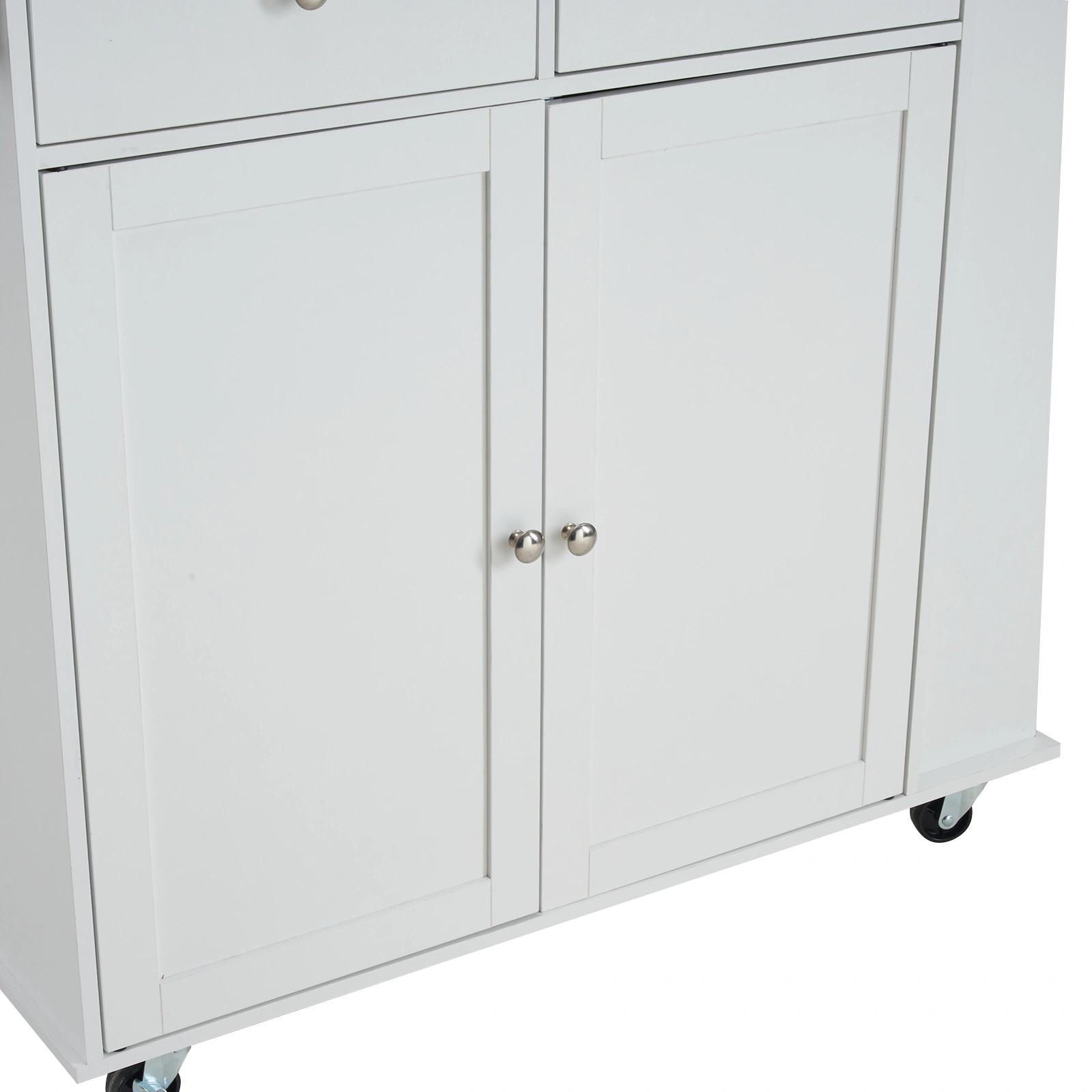 Kitchen Island Cart with Solid Wood Top, 2 Drawers, 3 Open Shelves, Towel Rack, Rolling Mobile Storage on Wheels view 3