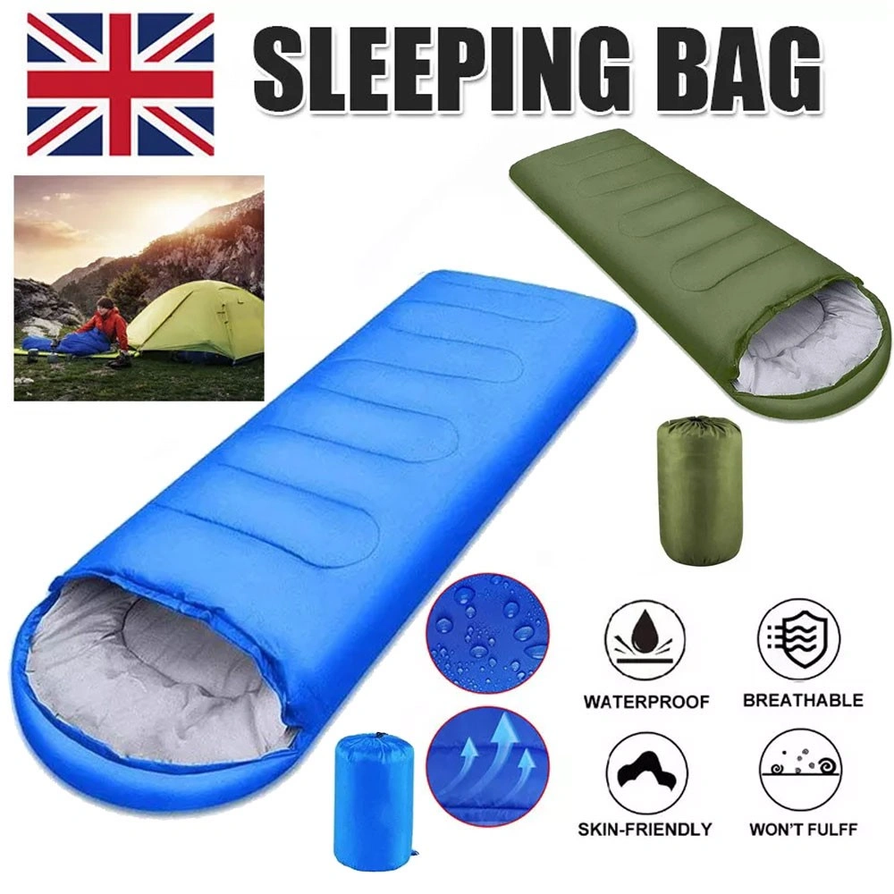3-4 Season Single Sleeping Bag Rectangular Envelope Zip Up Camping Blue for Kids Adults view 2