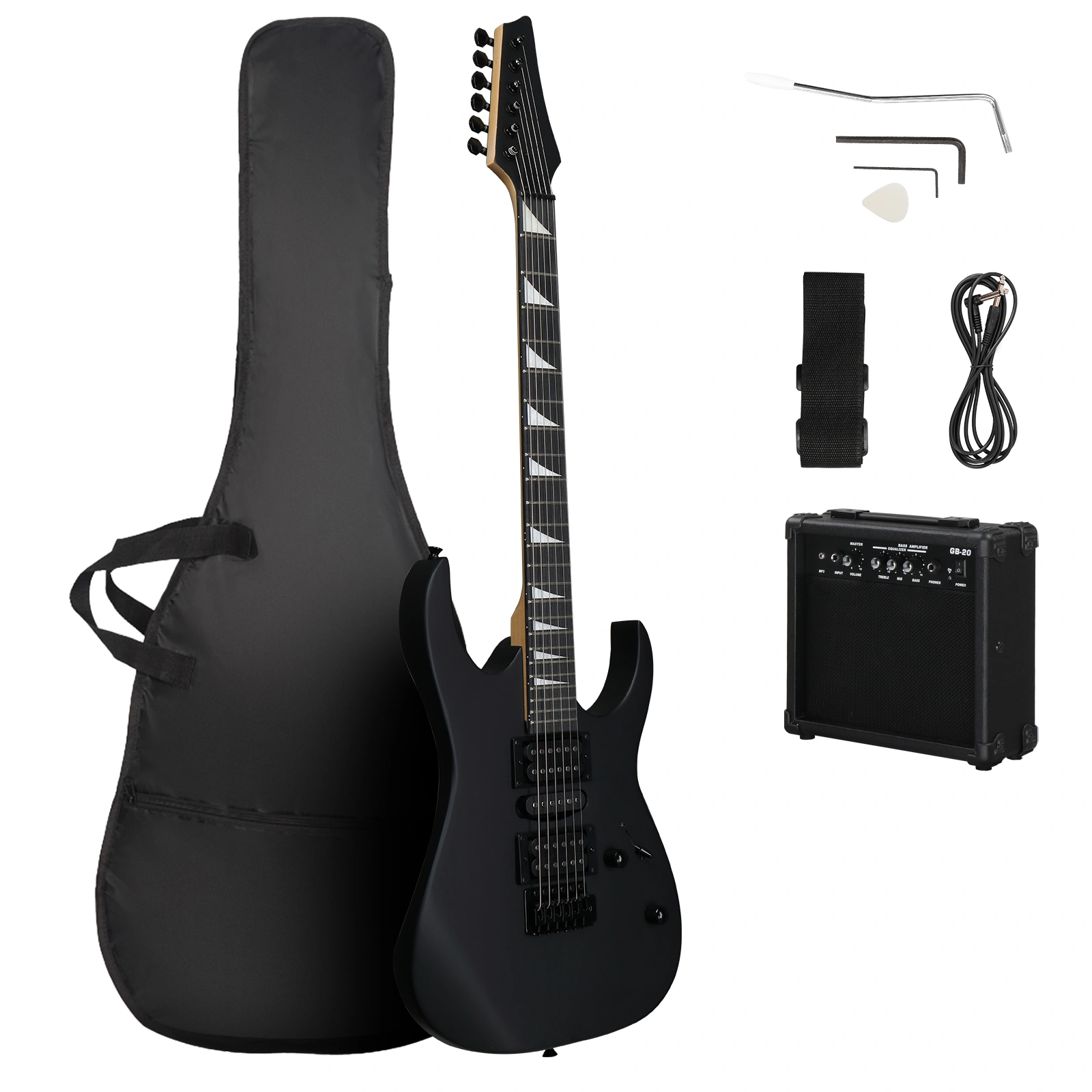 170 Model 39in Electric Guitar HSH Pickups Black Complete Starter Kit Hard Rock