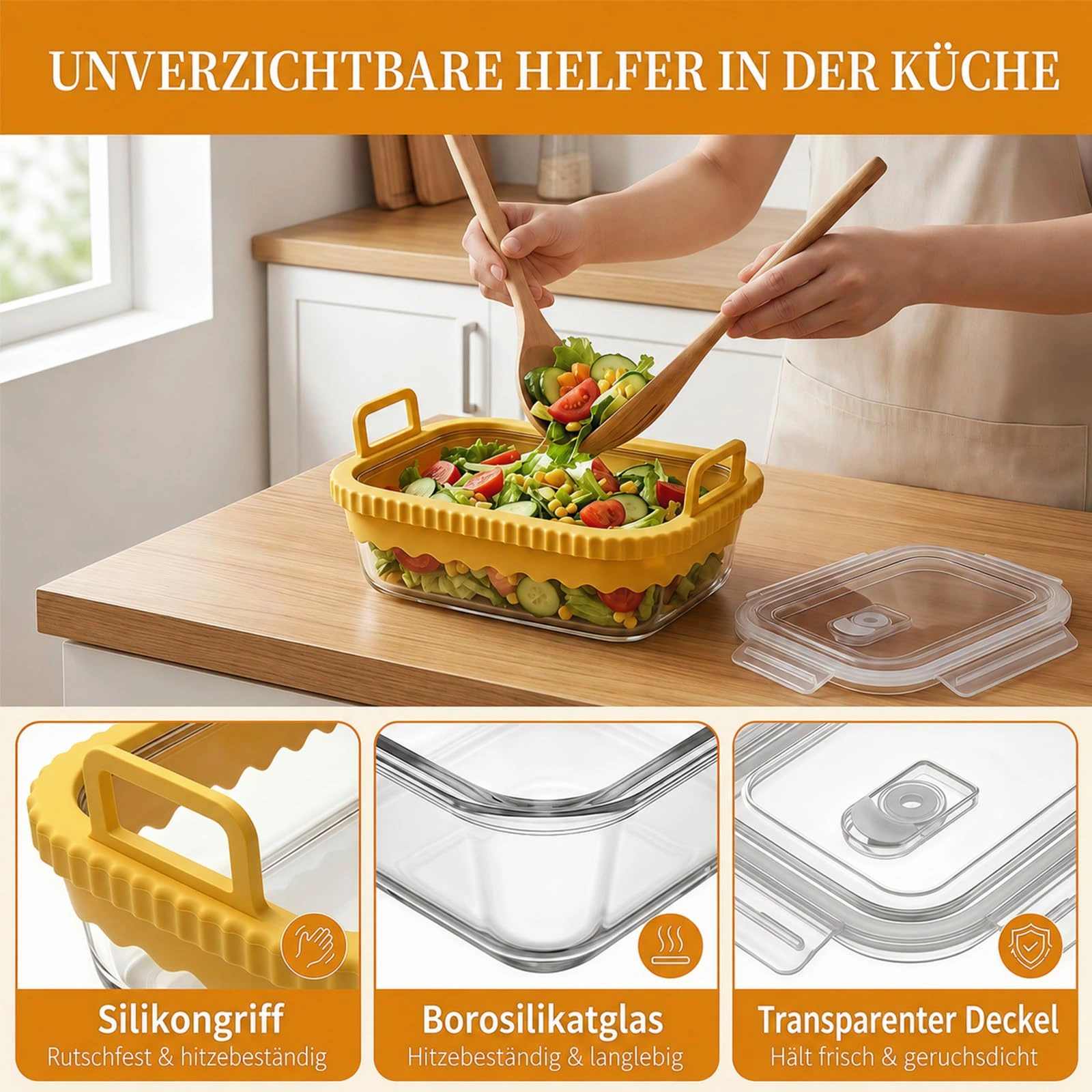 Glass Air Fryer Dish with Lid, Removable Silicone Ring, BPA-Free, Fits Ninja AF400EU/SL400EU/AF500EU & Cosori 2-Basket view 4
