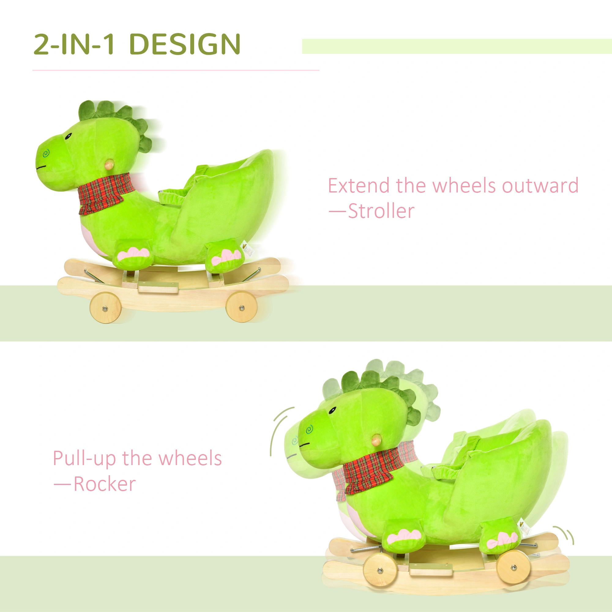 Kids Rocking Horse Toy, Wooden Ride-On Rocker for Toddlers Ages 1-5, Animal Design, Soft Grip Handles, Max 80 lbs Capacity, Brown view 3