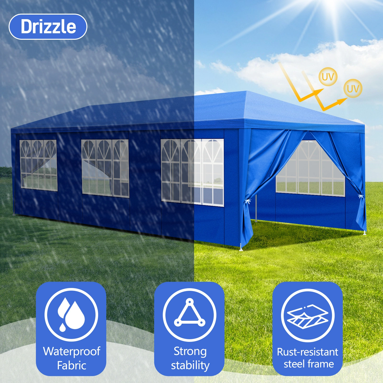 10'x30' Outdoor Party Tent with 8 Removable Sidewalls, Waterproof Canopy Patio Wedding Gazebo, Blue view 12