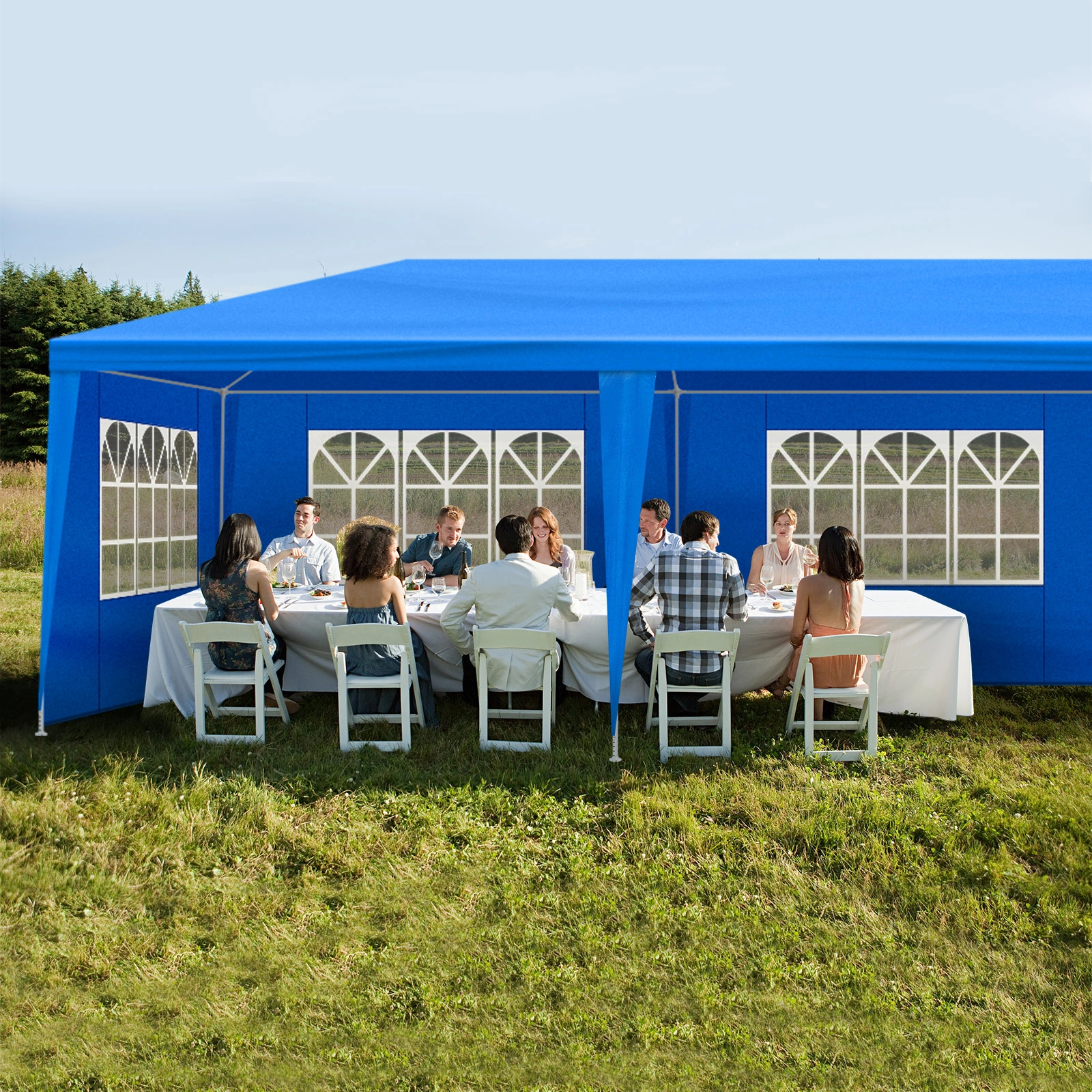 10'x30' Outdoor Party Tent with 8 Removable Sidewalls, Waterproof Canopy Patio Wedding Gazebo, Blue view 17