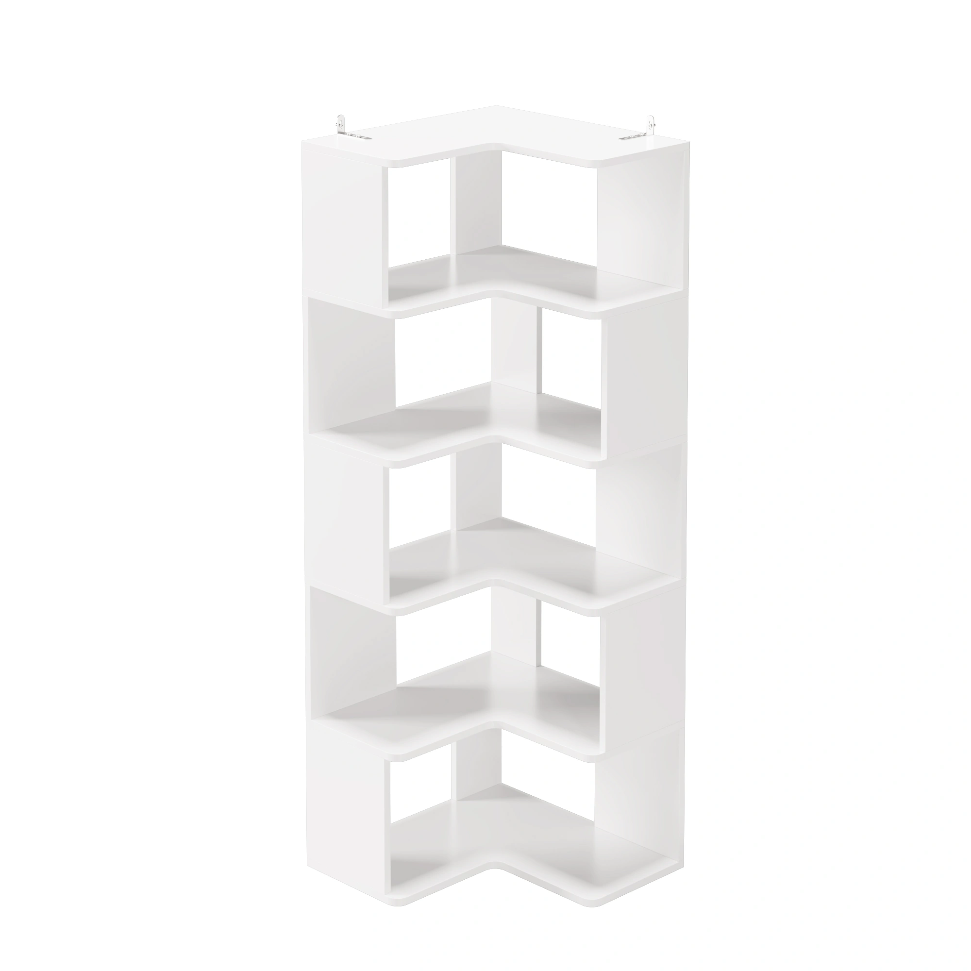 6-Tier L-Shaped Book Shelf, Industrial Storage Cabinet with Display Shelves for Home Office, Bedroom, Living Room & Kitchen, White view 4