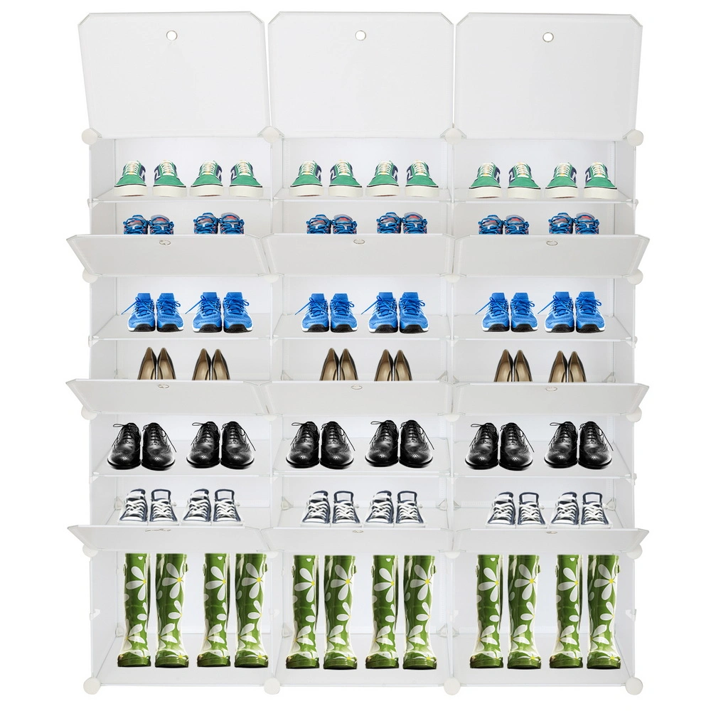 7-Tier Portable 42 Pair Shoe Rack Organizer 21 Grids Tower Shelf Storage Cabinet Stand Expandable for Heels, Boots, Slippers, White view 2