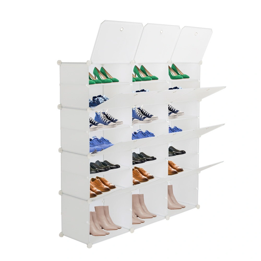 7-Tier Portable 42 Pair Shoe Rack Organizer 21 Grids Tower Shelf Storage Cabinet Stand Expandable for Heels, Boots, Slippers, White view 3