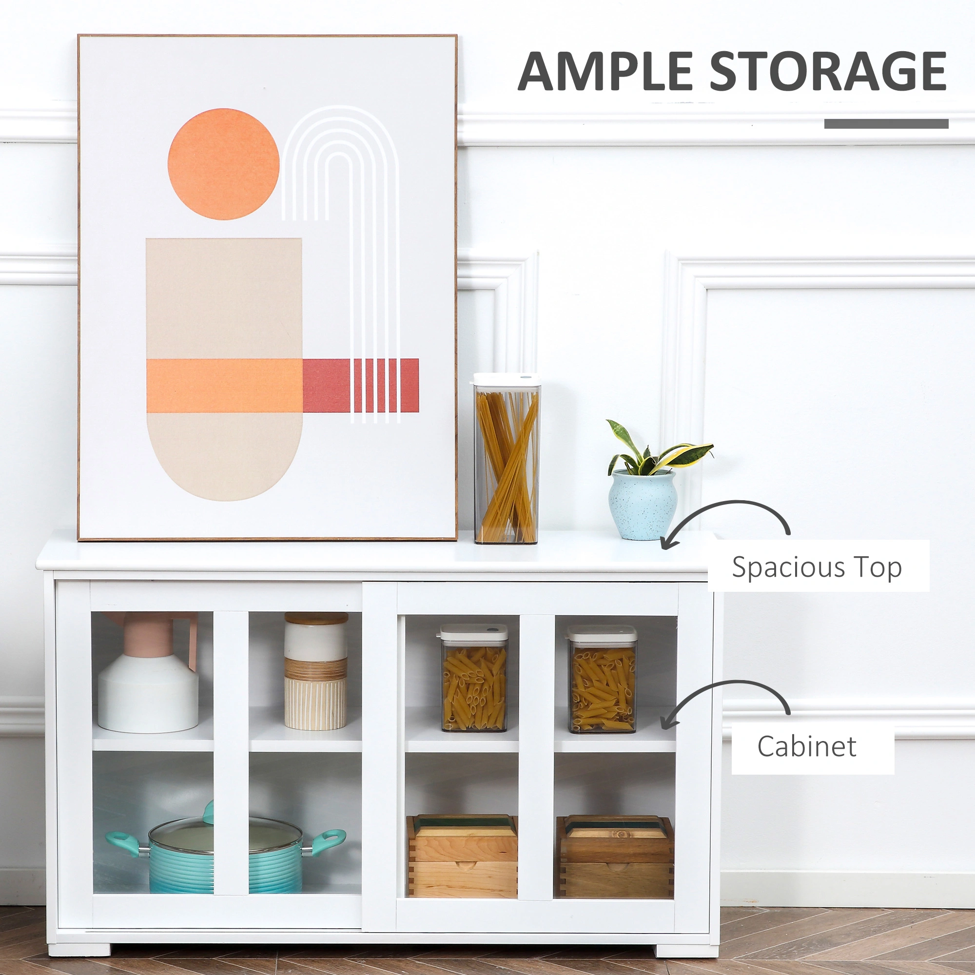 Elegant Kitchen Storage Cabinet, Floor Standing Pantry Cupboard, Multi-Tier Food Organizer Unit view 3