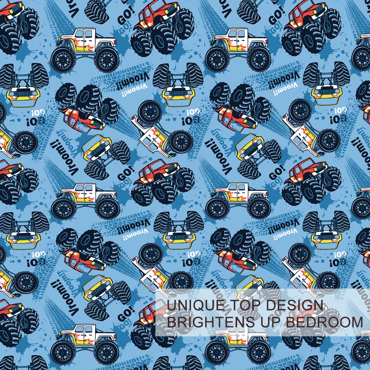 Kids Monster Truck Duvet Cover Set Double - 3-Piece Brushed Microfiber Bedding for Boys Teens, Cute Vehicle Print Quilt Cover view 4