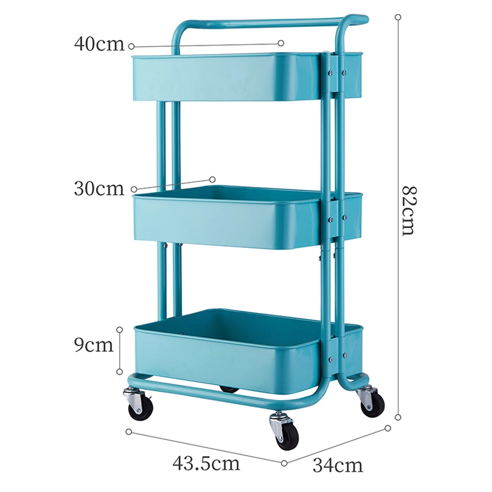3-Tier Rolling Utility Cart with Handle for Kitchen Home Storage, Turquoise view 2