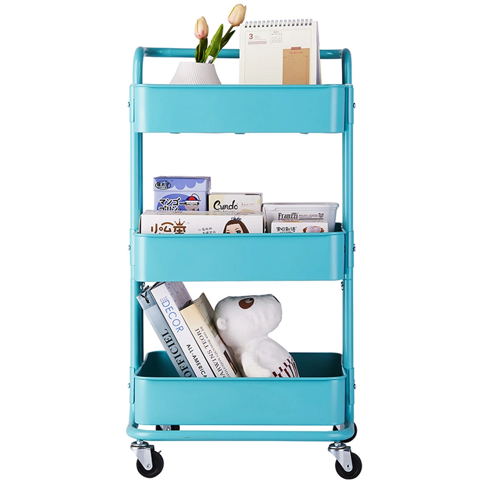 3-Tier Rolling Utility Cart with Handle for Kitchen Home Storage, Turquoise view 3