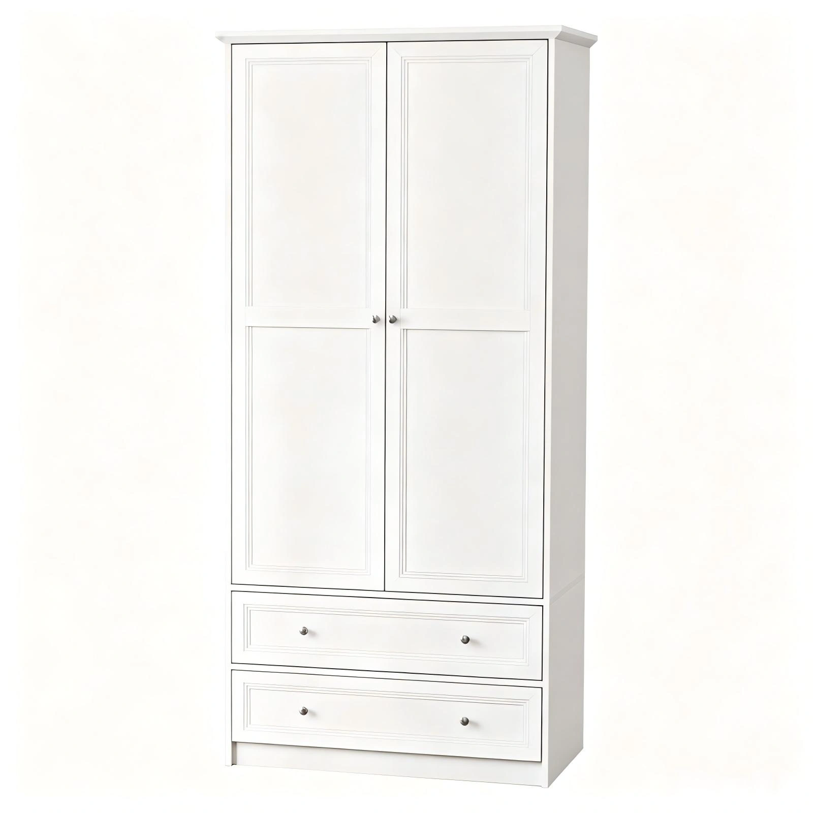 White Wardrobe Cabinet with 2 Doors 2 Drawers, Melamine Particleboard Storage Cupboard, 35.43x19.69x72.05 Inch view 2
