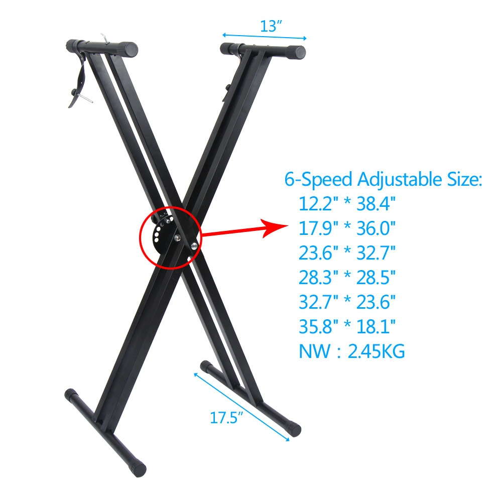 Dual-tube X-Shape Keyboard Stand + Adjustable Folding Piano Bench Stool Seat Black view 8