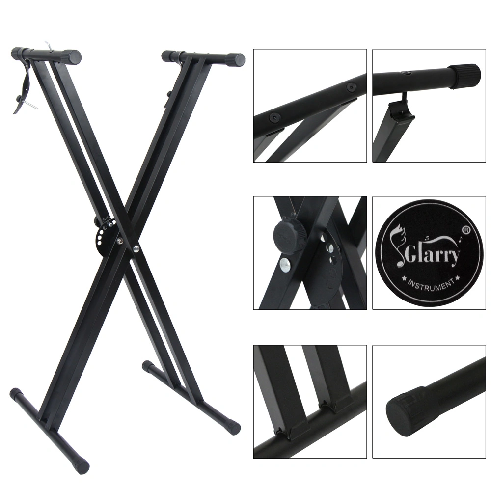Dual-tube X-Shape Keyboard Stand + Adjustable Folding Piano Bench Stool Seat Black view 9