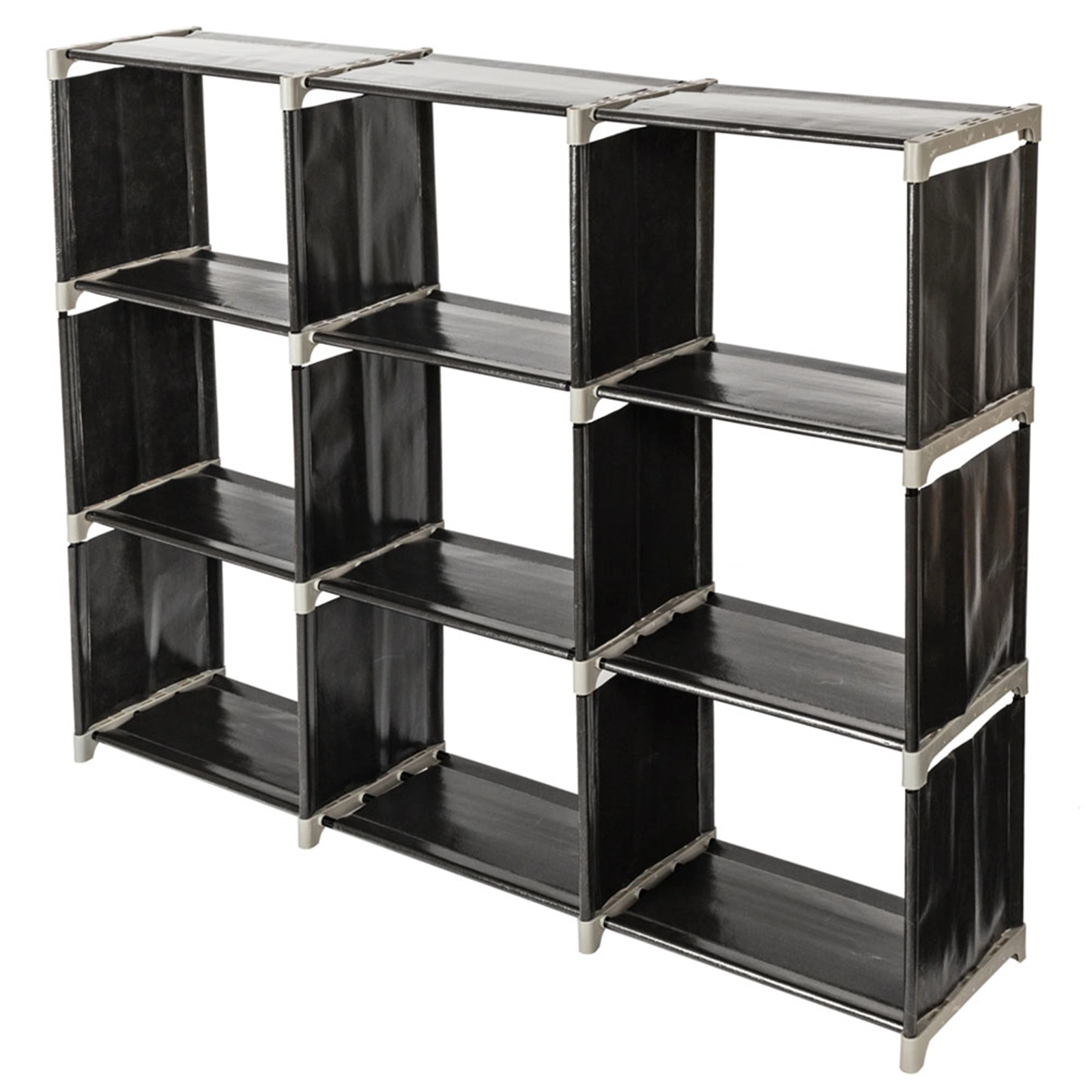 Multifunctional Assembled 3 Tiers 9 Compartments Storage Shelf Black view 13