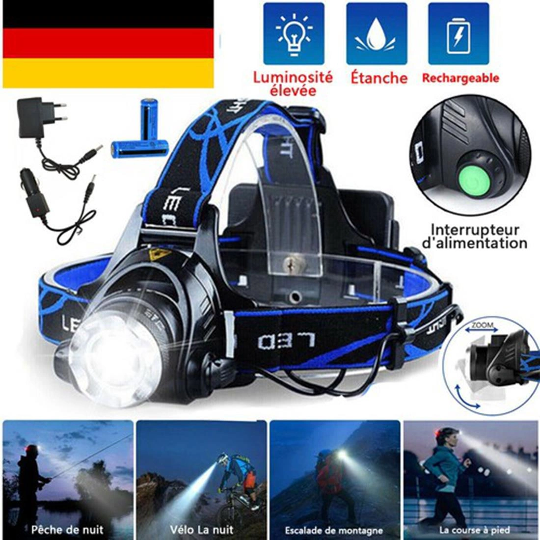 2 Pack Rechargeable LED Headlamp with Battery Charger Set for Camping Hiking Work Light view 2