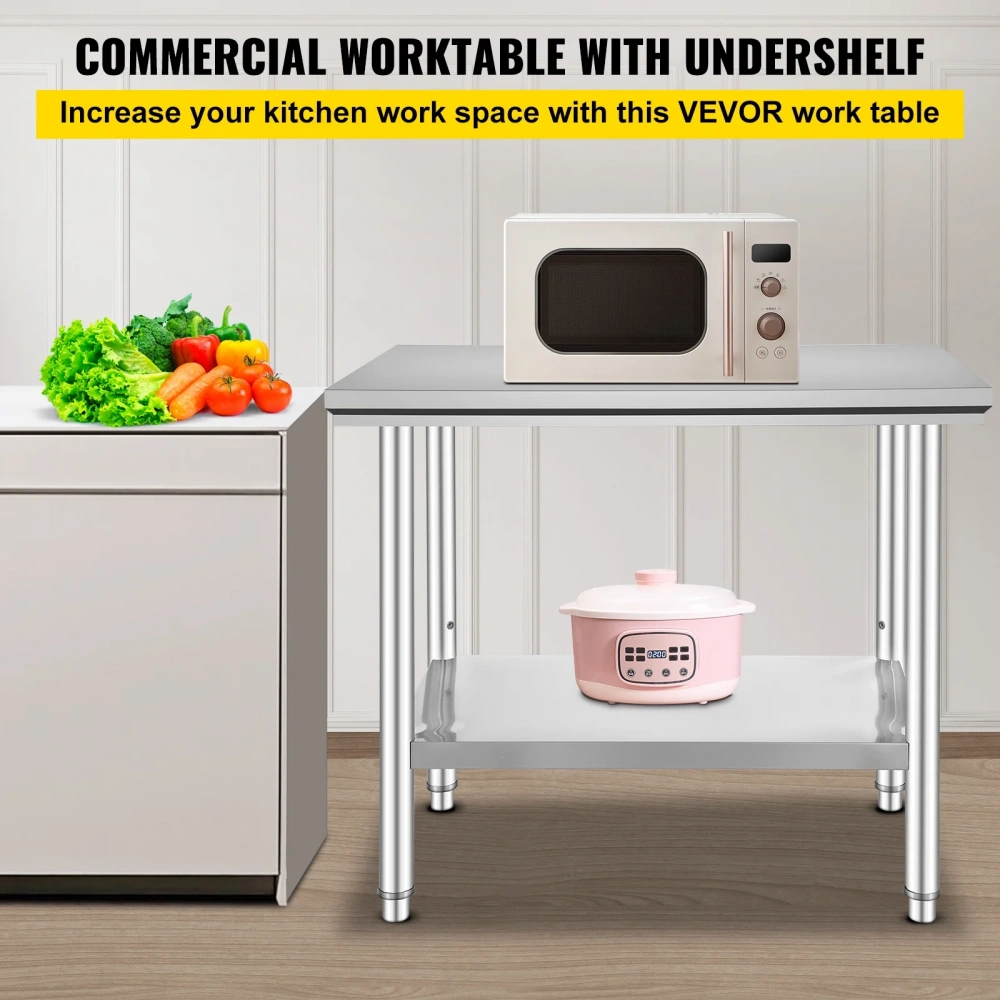 Stainless Steel Workbench 24x36x32 Heavy Duty Commercial Food Prep Table with Adjustable Feet view 4