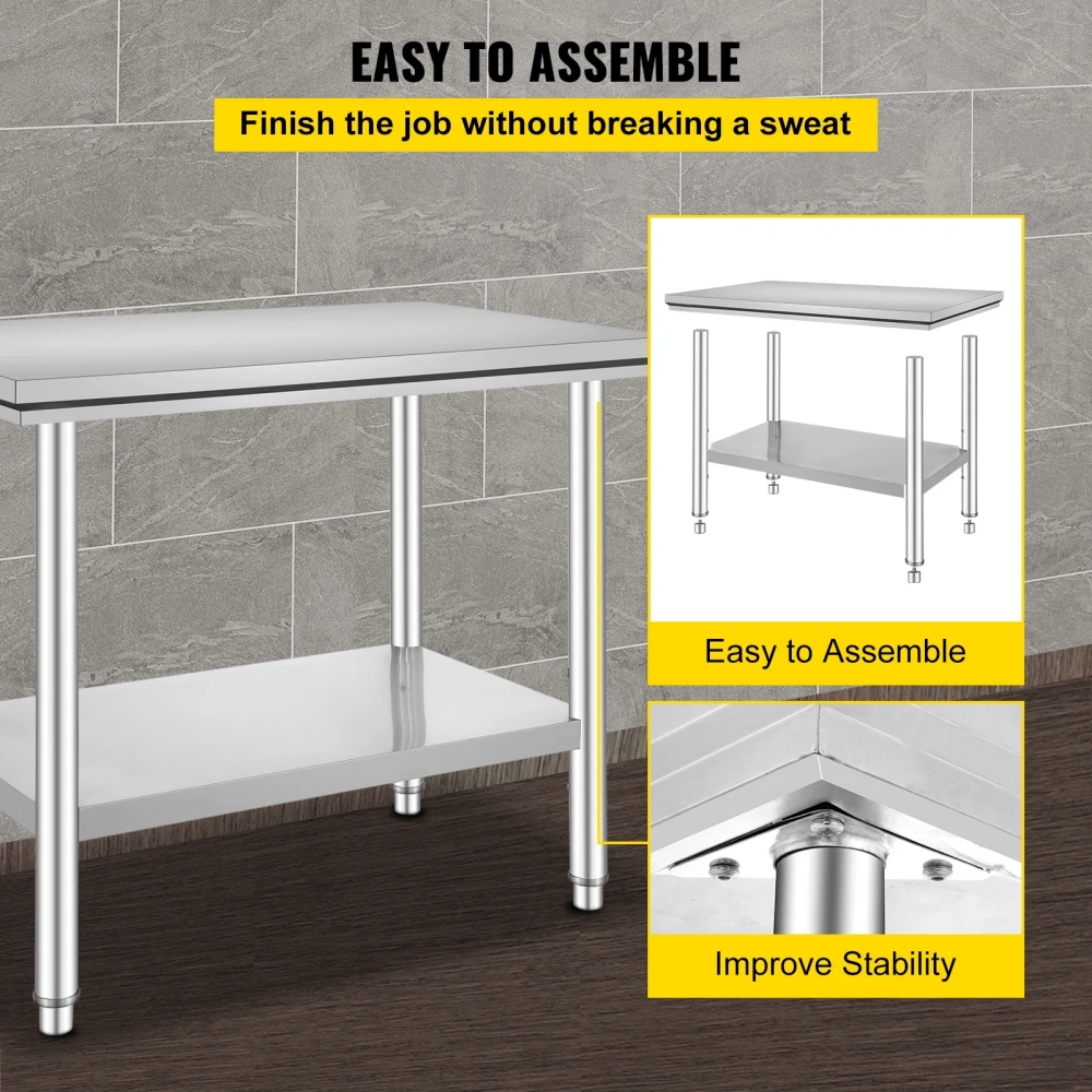 Stainless Steel Workbench 24x36x32 Heavy Duty Commercial Food Prep Table with Adjustable Feet view 5