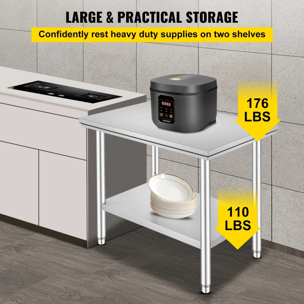 Stainless Steel Workbench 24x36x32 Heavy Duty Commercial Food Prep Table with Adjustable Feet view 6