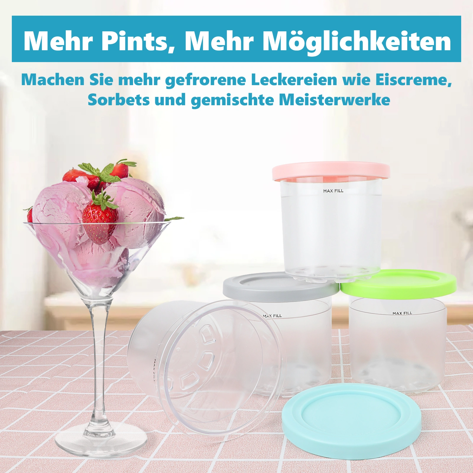 Nepfaivy 4 Pack Ice Cream Bowls Lids Compatible with Ninja Creami NC300EU NC301 NC299AMZ BPA Free Dishwasher Safe view 2