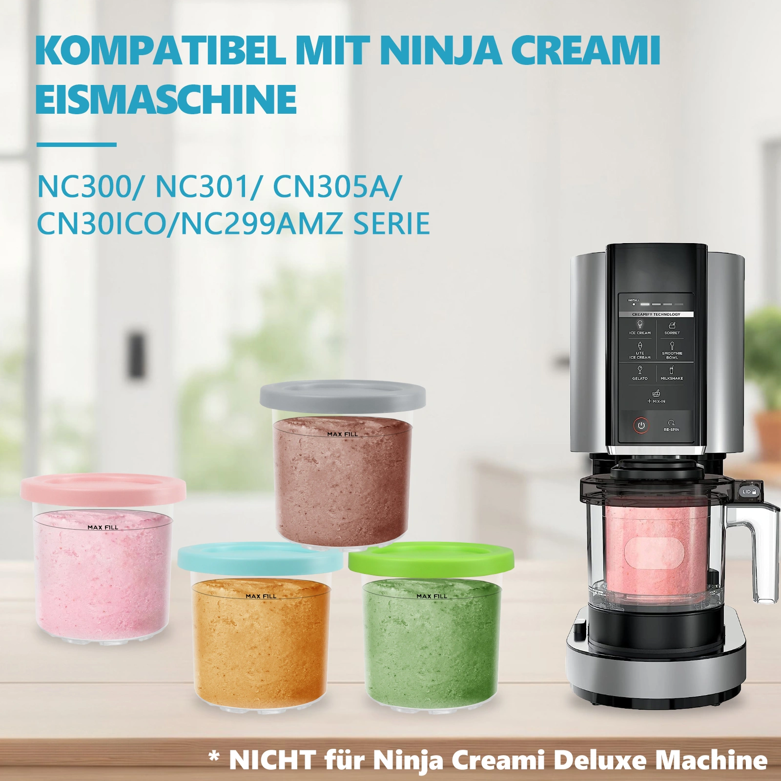 Nepfaivy 4 Pack Ice Cream Bowls Lids Compatible with Ninja Creami NC300EU NC301 NC299AMZ BPA Free Dishwasher Safe view 3