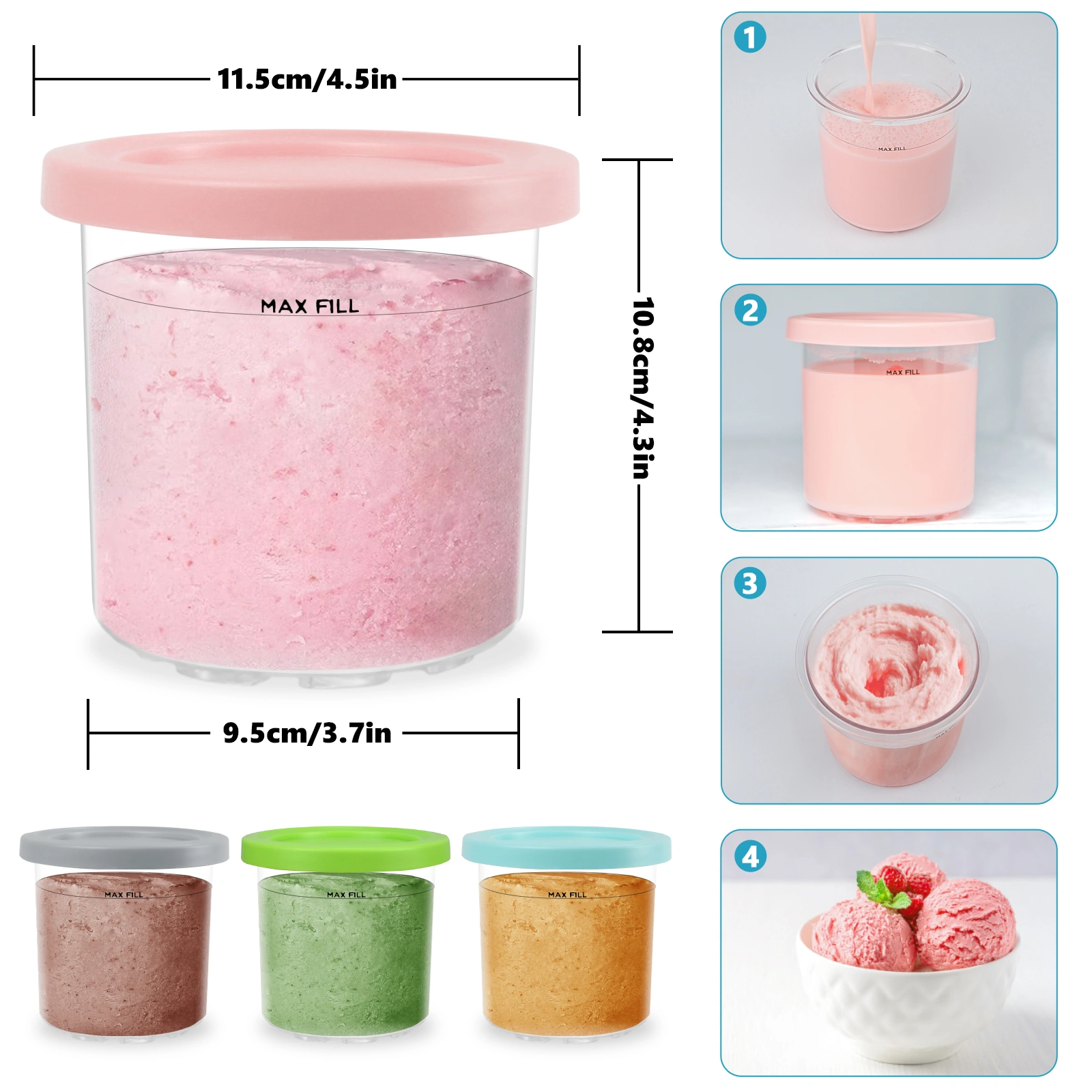 Nepfaivy 4 Pack Ice Cream Bowls Lids Compatible with Ninja Creami NC300EU NC301 NC299AMZ BPA Free Dishwasher Safe view 4