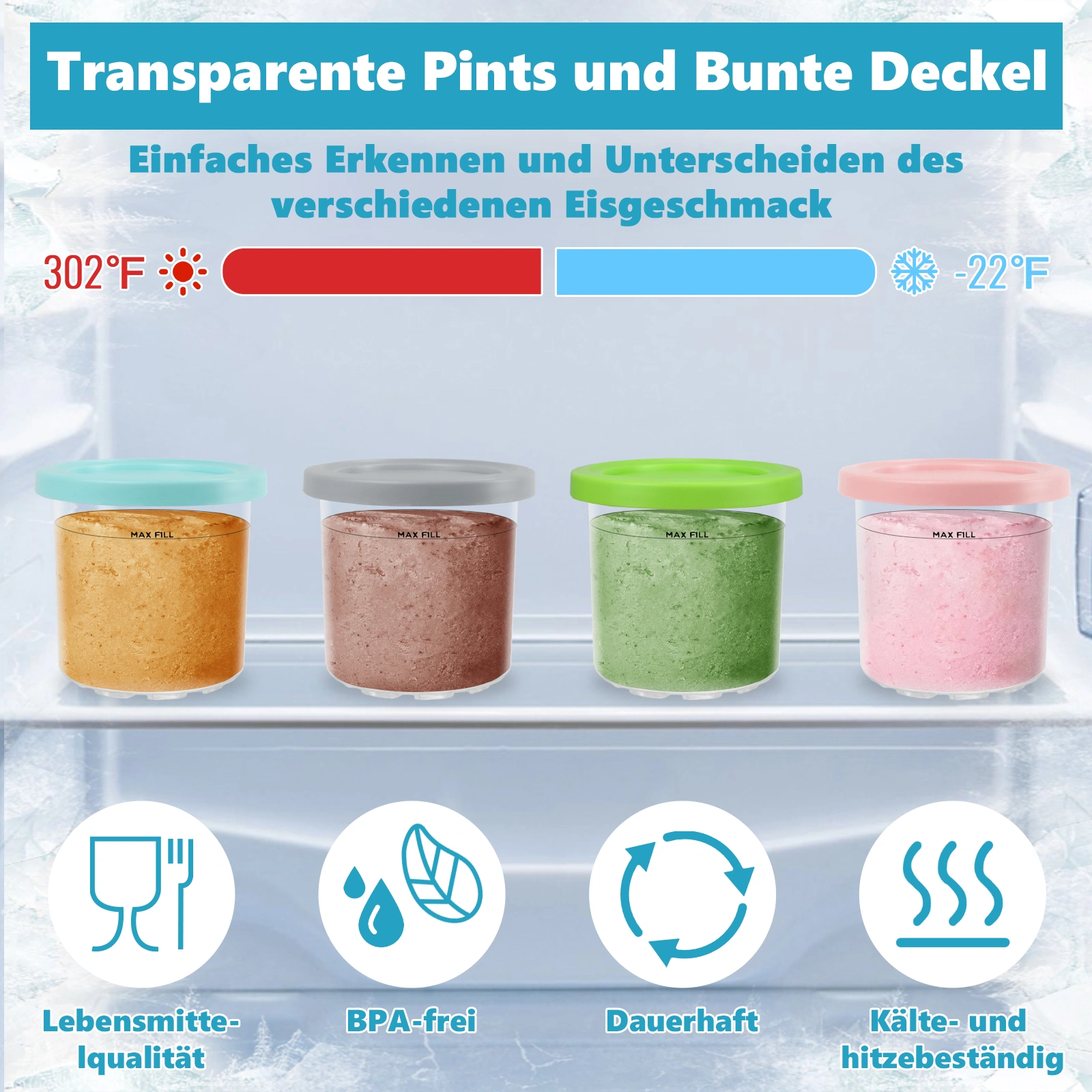 Nepfaivy 4 Pack Ice Cream Bowls Lids Compatible with Ninja Creami NC300EU NC301 NC299AMZ BPA Free Dishwasher Safe view 5