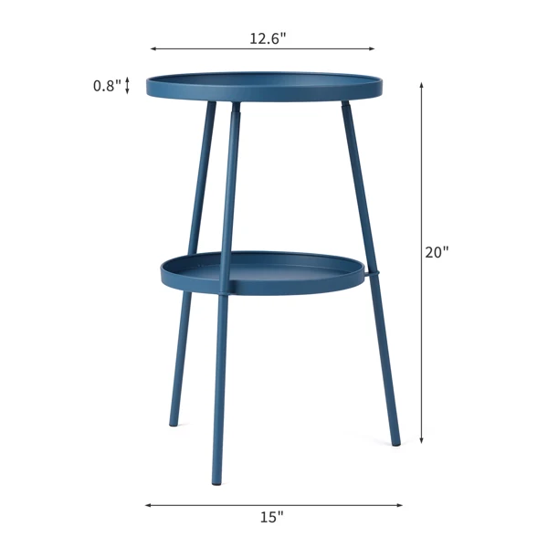 Patio Small Side Table, Round 2 Tier End Table, Metal Round Coffee Table for Indoor Outdoor, Navy Blue view 6