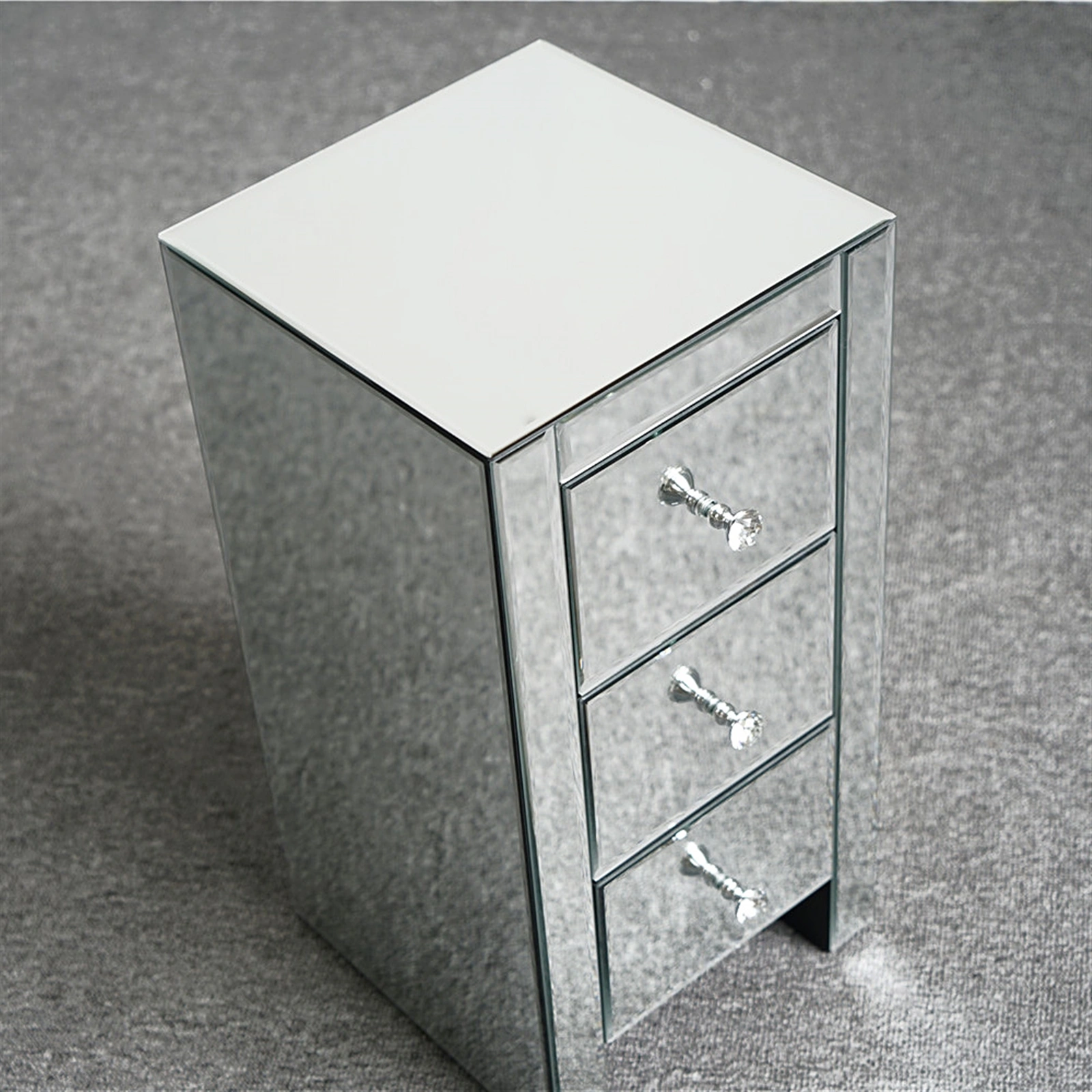 Mirrored Glass Bedside Table with Three Drawers Size S view 17