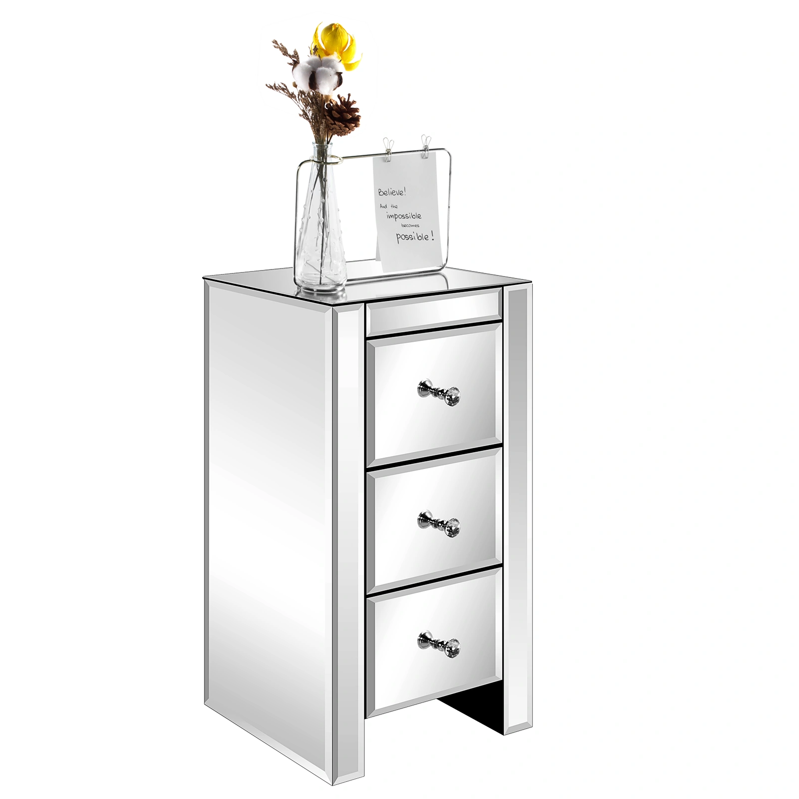 Mirrored Glass Bedside Table with Three Drawers Size S view 27