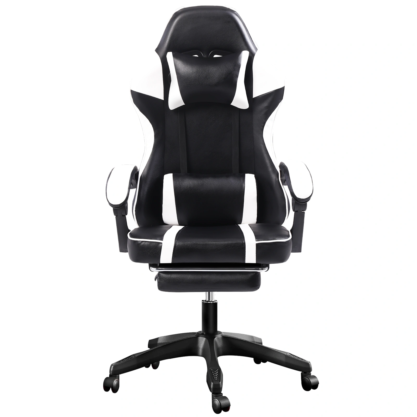 Ergonomic Gaming Chair with Footrest, Heavy Duty Office Chair with Adjustable Lumbar Support, PU Leather Swivel Computer Chair, White
