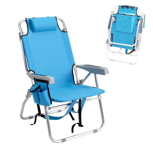 5-Position Adjustable Backpack Beach Chair with Storage Bag, Cooler Pouch & Side Bags - Ideal for Beach, Pool, Lawn