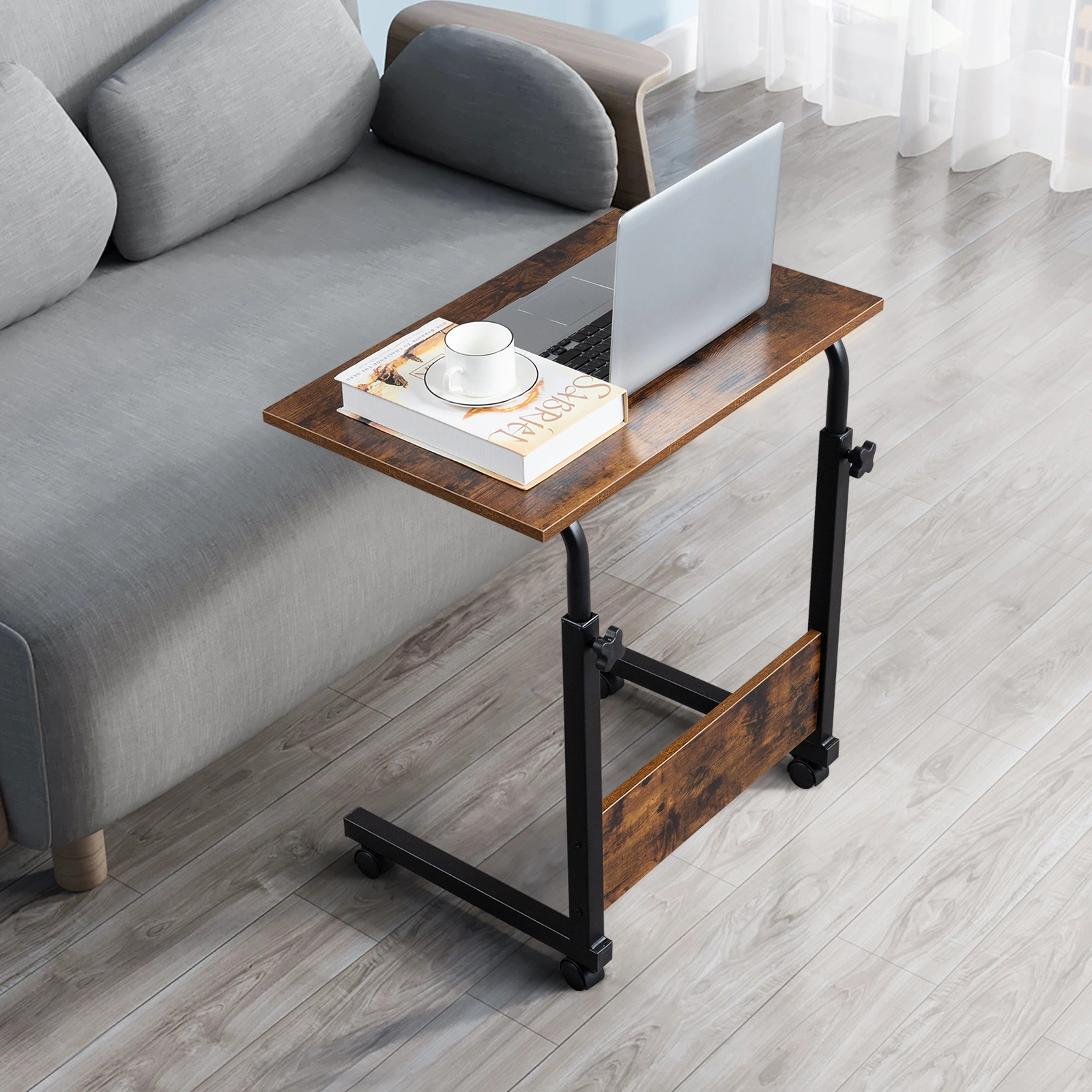 Rolling & Height adjustable P2 15MM Chipboard & Steel Side Table with Baffle view 19