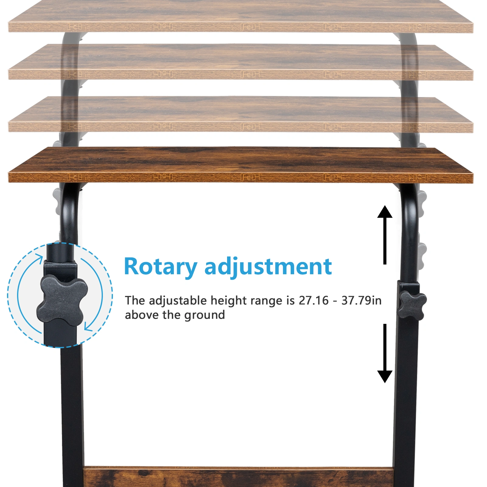 Rolling & Height adjustable P2 15MM Chipboard & Steel Side Table with Baffle view 2