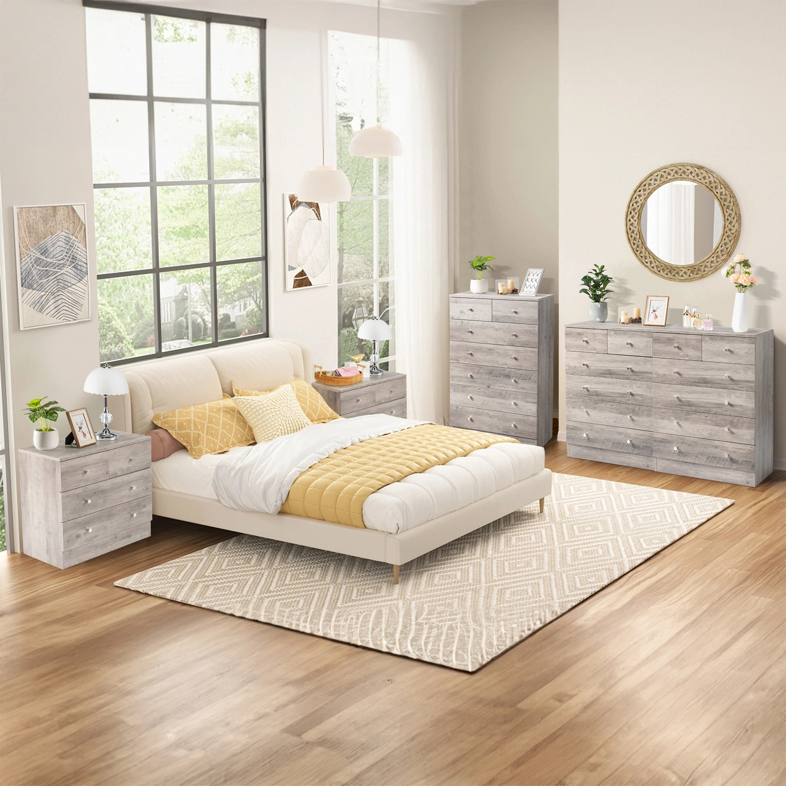 5-Tier Storage Cabinet with 6 Drawers, Gray Dresser with Gold Handles, 25.98"L x 12.99"W x 35.04"H Space-Saving Organizer view 13