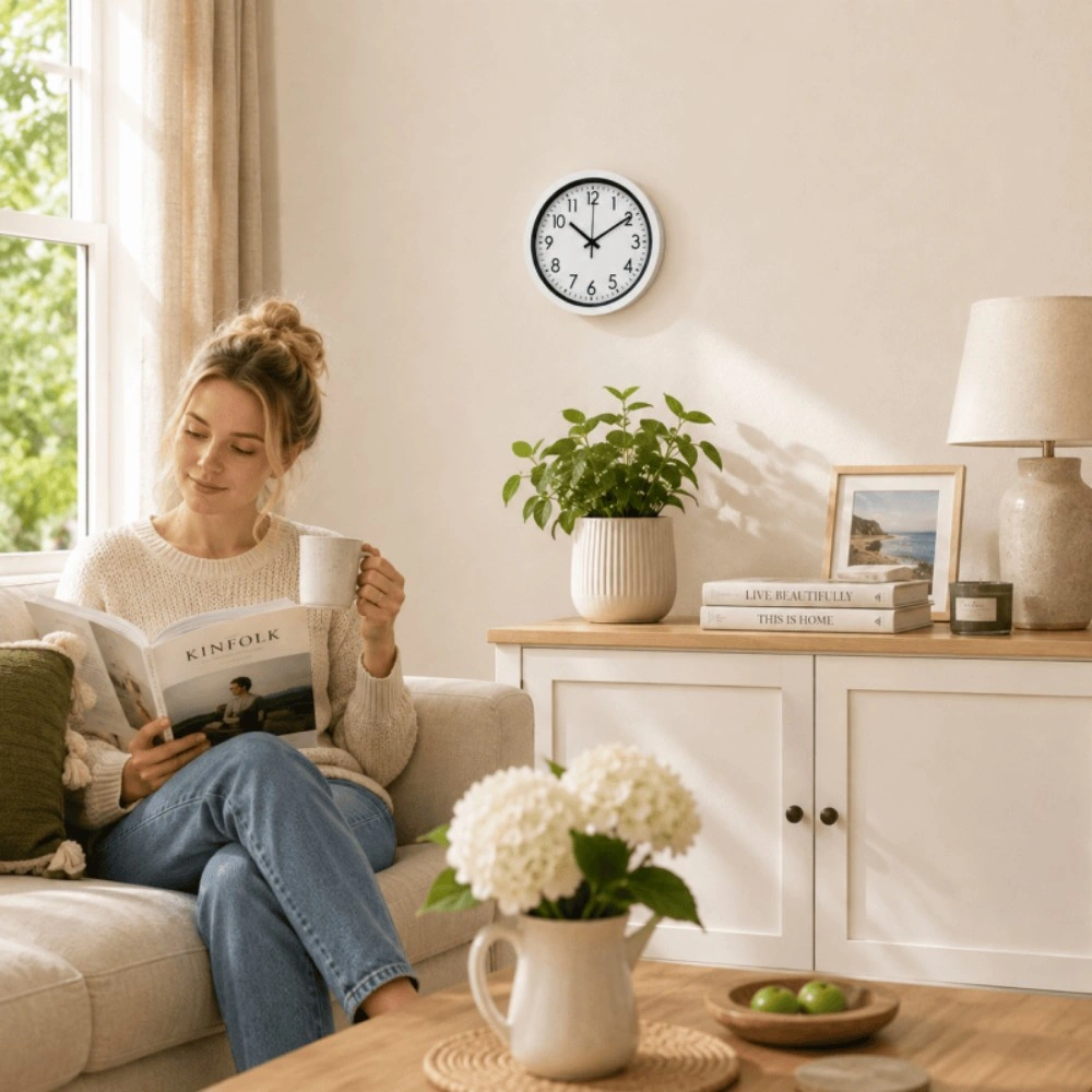 Silent White Wall Clock 17.5cm - Round Quartz Battery Operated Clock for Home Office Kitchen view 2