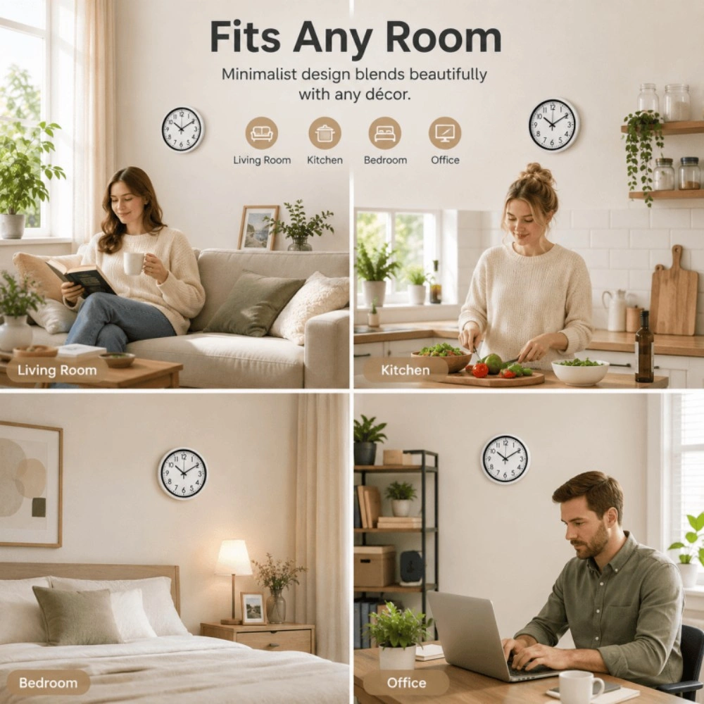 Silent White Wall Clock 17.5cm - Round Quartz Battery Operated Clock for Home Office Kitchen view 3
