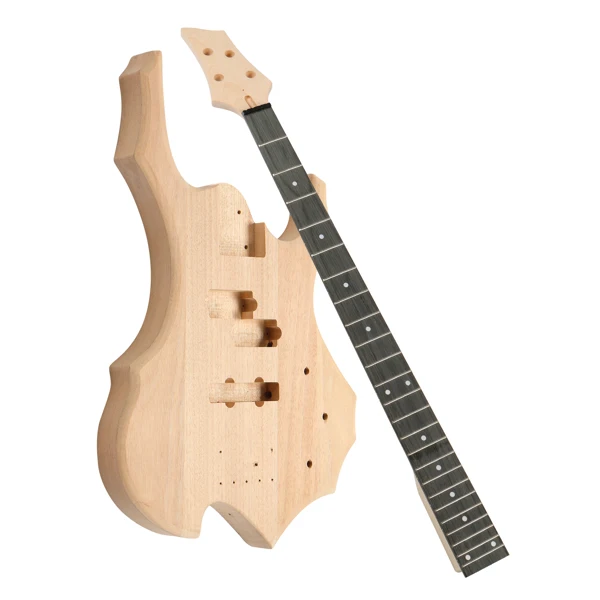 DIY 4 String Flame Shaped Style Electric Bass Guitar Kits with Mahogany Body, Maple Neck and Accessories view 6